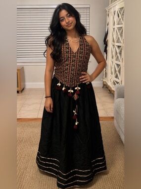 Black & Maroon Halter Bohemian Maxi Dress